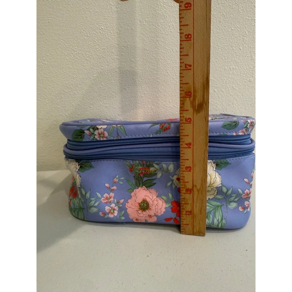 Yumi Kim Floral Makeup Bag Periwinkle Blue Double Layer Travel Vanity Case